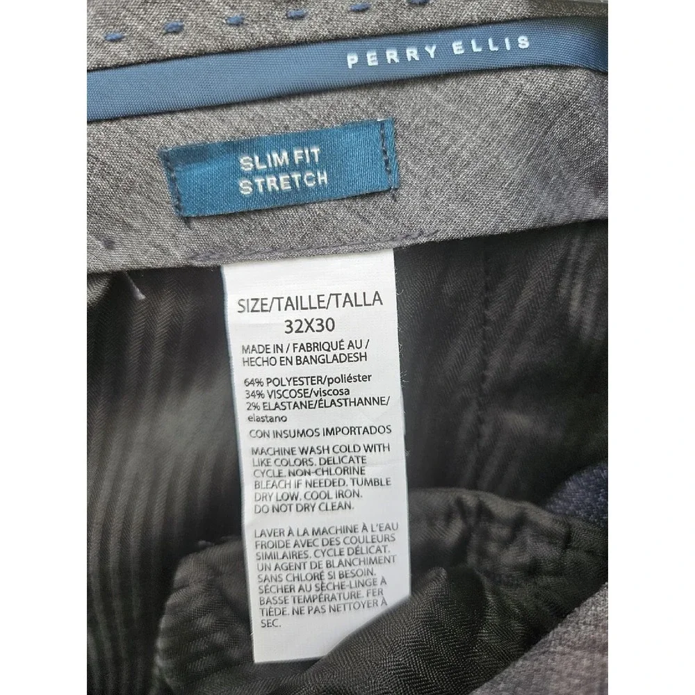 PERRY ELLIS Slim Fit Flex Stretch Dress‎ Pants 32x30 Washable Suit Gray